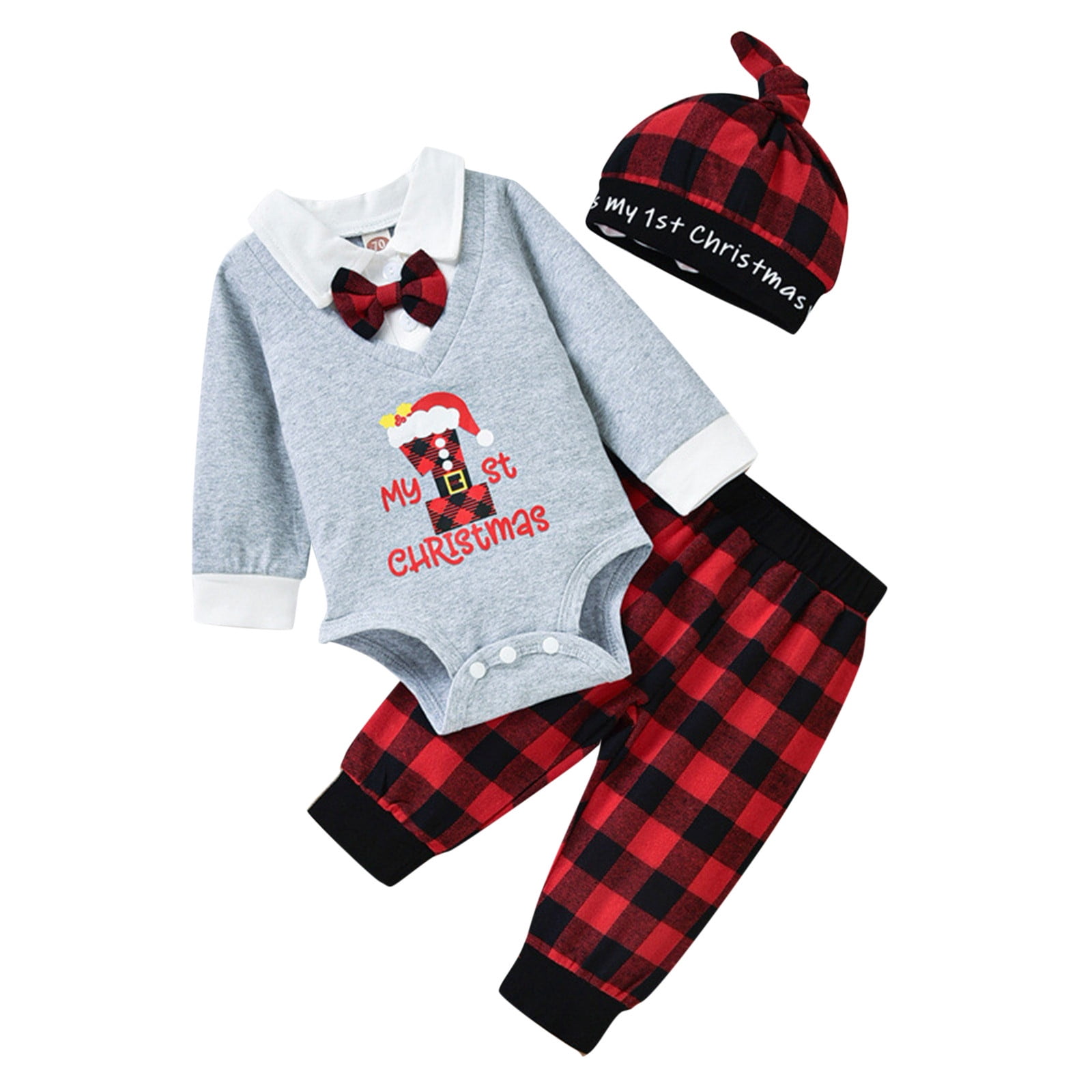 Little Boys Outfit Sets Toddler Baby Boys Christmas Letters Long Sleeves Soft Romper Plaid