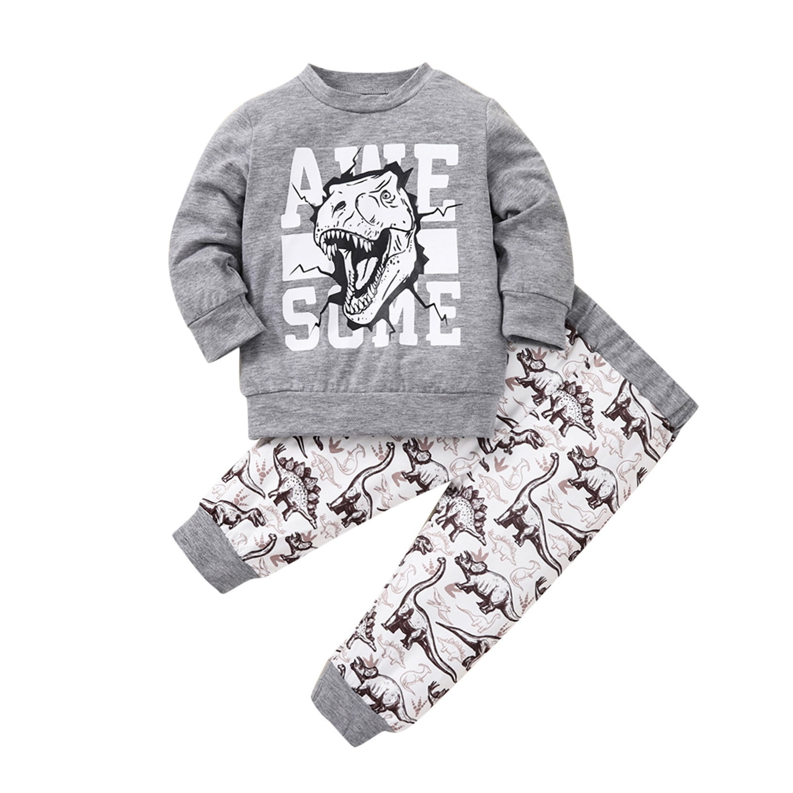 Little Boys Outfit Sets Toddler Boys Long Sleeve Cartoon Dinosaur T Shirt Tops Sweater Pants