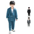 thumbnail image 1 of Little Boys Outfits Business Suits Coat 3 Piece formal Suit Outfits Size 5-6T ,Blue, 1 of 5