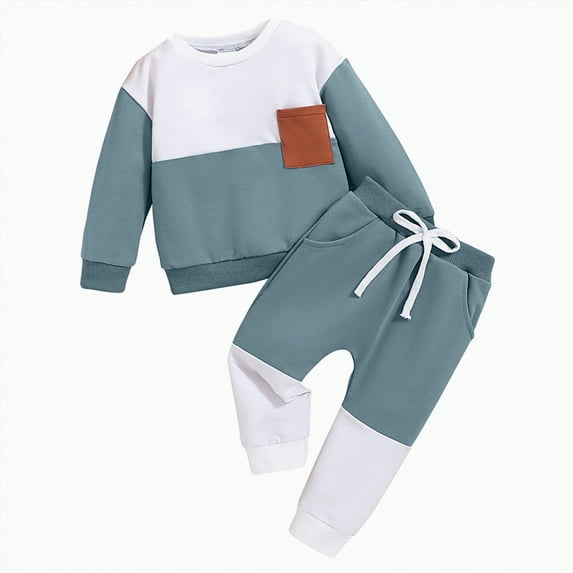 Little Boys Outfits Clothes Spring Fall Round Neck Long Sleeve Pocket 1T 2T 3T 4T 5T Everyday Outfit Set 2 Pcs