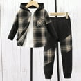 thumbnail image 1 of Little Boys Outfits Long Sleeve Patchwork Plaid Prints Hooded Tops Pants Outfits Sets Size 5-6T ,Brown, 1 of 3