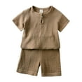 thumbnail image 1 of Little Boys Outfits Set Outfit Set Unisex Kids Plain Short Sleeve Top Loose Shorts Daily Sport Suit Light Soft Fabric Play Wear Spring Summer Kids Casual Outfit Brown 5T-6T, 1 of 4