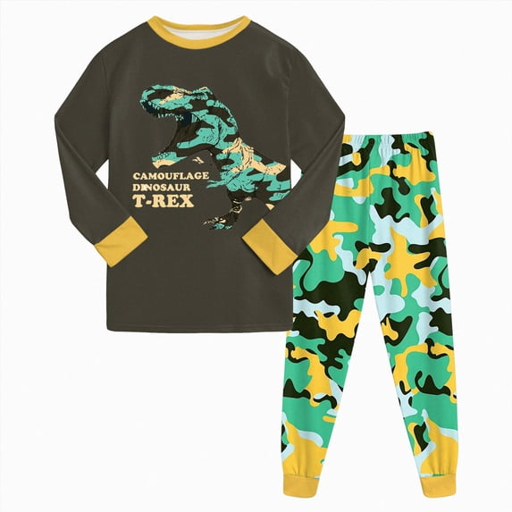 Little Boys Pajamas 2 Pieces Long Set Dinosaur Printed Pjs Toddler Clothes for Boys Jammies Kaprioy Pajamas Set 2T-7T