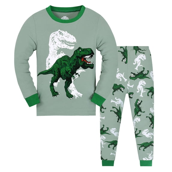 Little Boys Pajamas Dinosaur Cotton 2 Piece Train Toddler Sleepwear Fall Winter Clothes Set 3-4 T