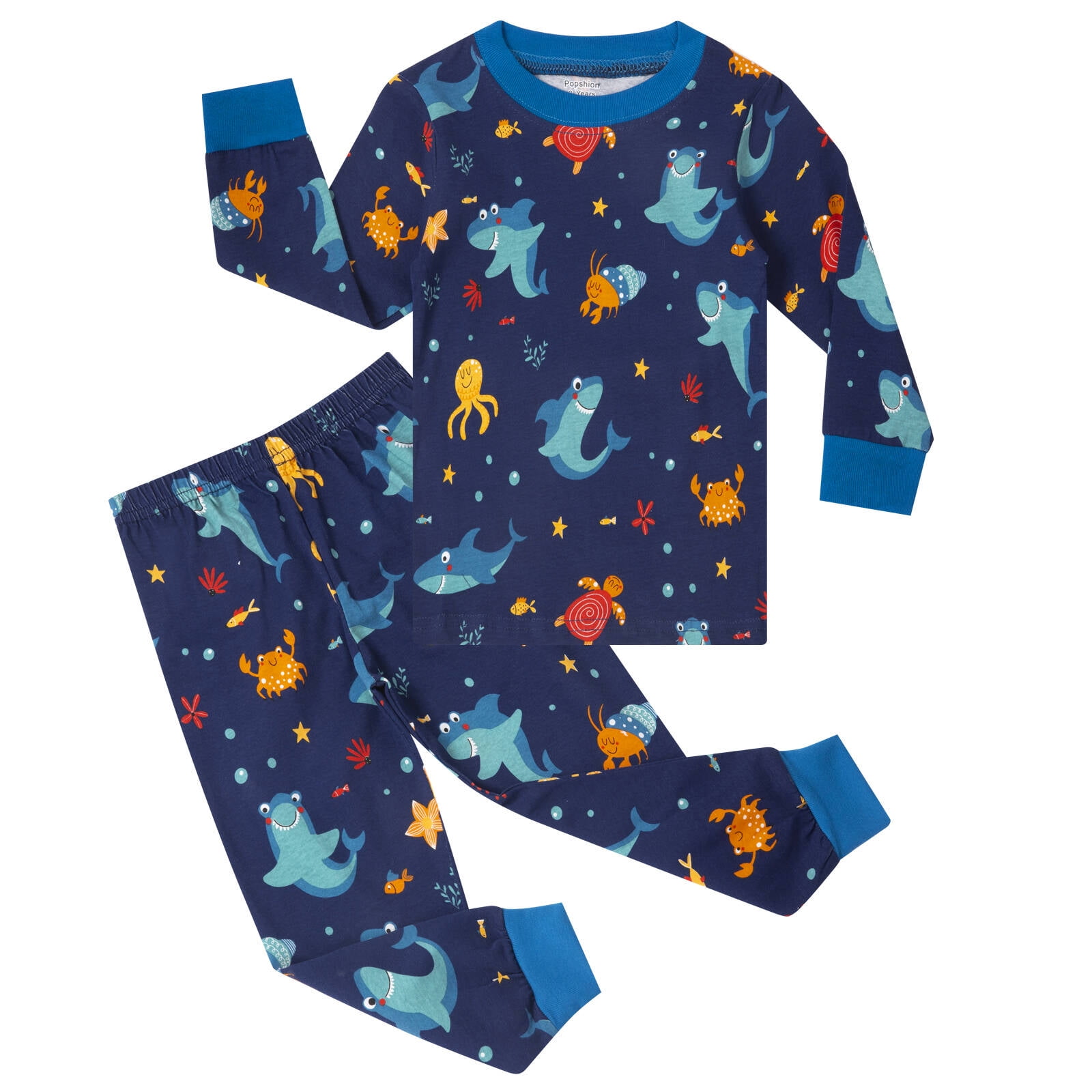 Little Boys Pajamas Marine Life Print 100 Cotton Sleepwear Toddler Kids 2 Piece Long Sleeve Pjs