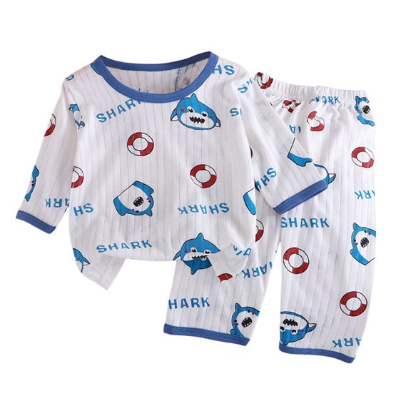 Little Boys Pajamas Set Cotton Cute Animal Graphic Sleepwear Thin Long Sleeve Tops and Pants 2 Piece Pj Sets Spring Summer Soft Loungewear Light Blue 5-6 Years