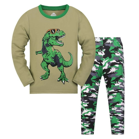 Big Boy Dinosaur Pajamas Cotton Long Sleeve Top Trousers Kids Truck 2 Piece Train Pjs Sleepwear Clothes Set,4-5 Years