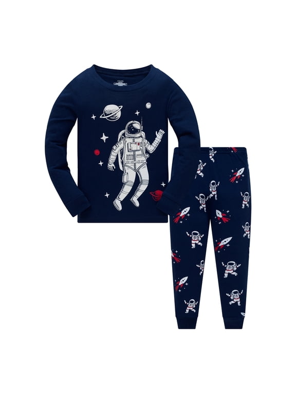 Little Boys Pajamas Sets for Toddler 100% Cotton Astronaut Sleepwear Long Sleeve 2 Piece Kids Clothes Pjs 3-7T Black 6469-6T