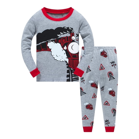 Little Boys Pajamas Sets for Toddler 100% Cotton Train Sleepwear Long Sleeve 2 Piece Kids Clothes Pjs 3-7T Grey 6262-8T