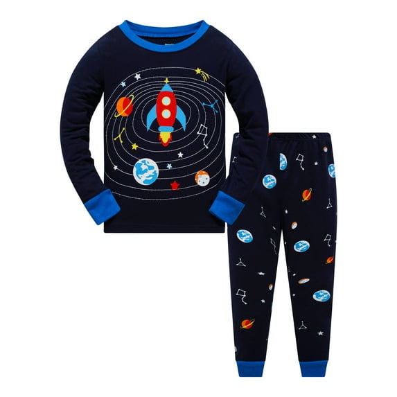Little Boys Pajamas for Toddler Clothes Set Space Rocket Sleepwear Long Sleeve 100% Cotton 2 Piece Kids Pjs Size 4T/6229