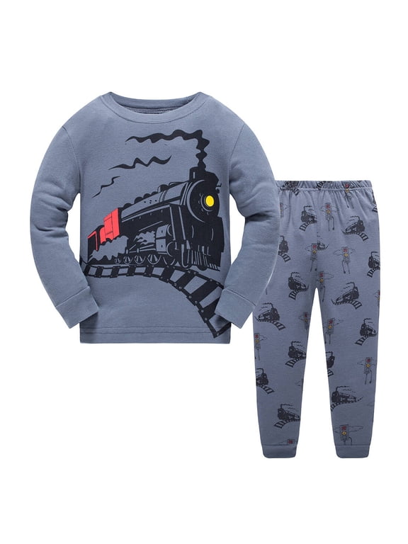 Little Boys Pajamas for Toddler Clothes Set Train Truck Sleepwear Long Sleeve 100% Cotton 2 Piece Kids Pjs Size 3T/6012