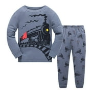 POPSHION Little Boys Pajamas for Toddler Clothes Set Train Truck Sleepwear Long Sleeve 100% Cotton 2 Piece Kids Pjs Size 3T/6012