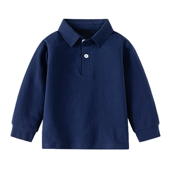 Little Boys Polo Long Sleeve Shirts Size 6 , Toddler Baby Boys Girls with Solid Shirt Tops Fall Winter Kids Clothes Navy Size 2-3 Years