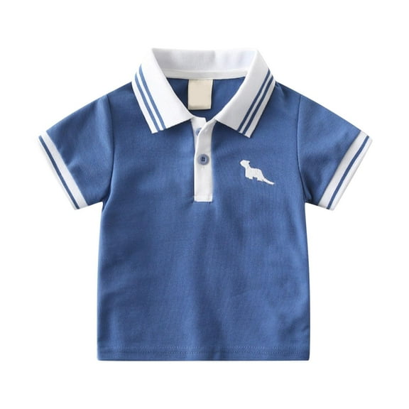 Little Boys Polo Shirt Blue Collar Shirt Rugby Button Down Shirt Short Sleeve Polo Shirts for Boys 5-6 Years