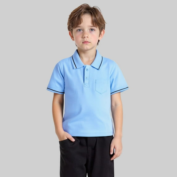 Little Boys' Polo Shirt Blue Shirt Boys Boys Button Down Shirt Short Sleeve Shirt Boys Shirts Size 5-6 Years