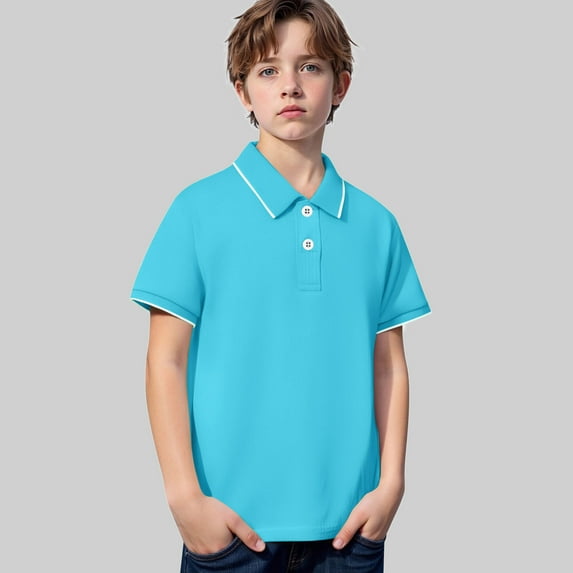 Little Boys Polo Shirt Light Blue Boys Uniform Shirts Button Up Shirt Boys Boys Short Sleeve Polo Shirts Boys Clothes Size 7-8 Years