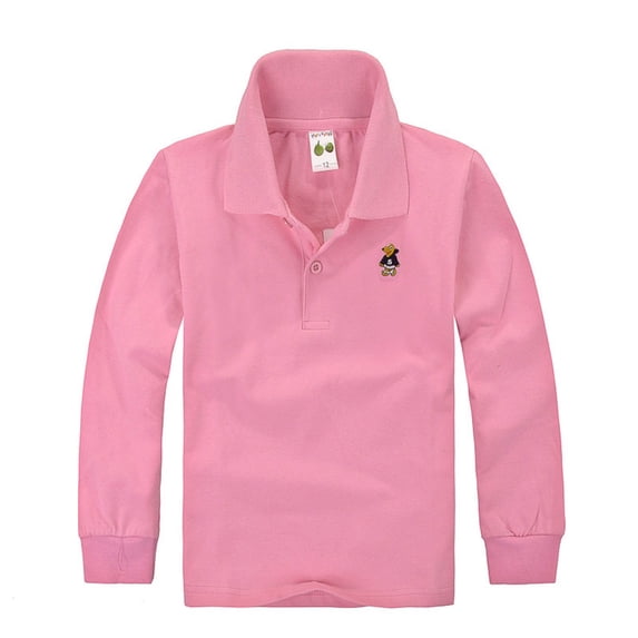 Little Boys Polo Shirt Long Sleeve School Shirt With Long Sleeves Pink,5-6T