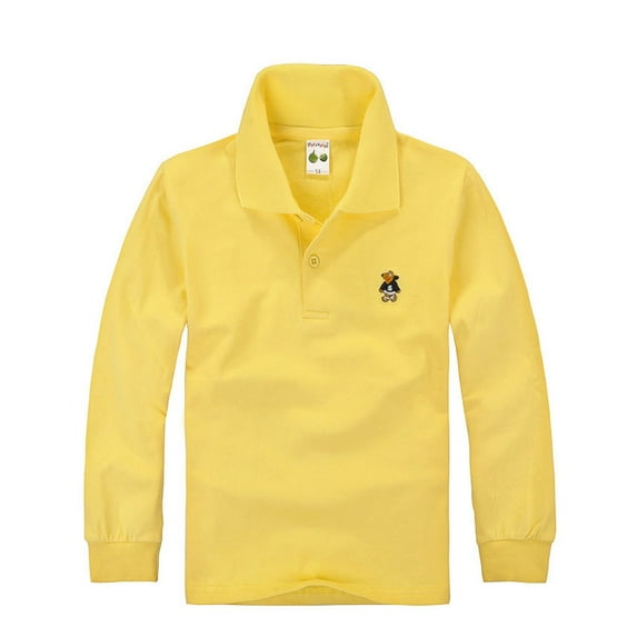 Little Boys Polo Shirt Long Sleeve School Shirt With Long Sleeves Yellow,5-6T