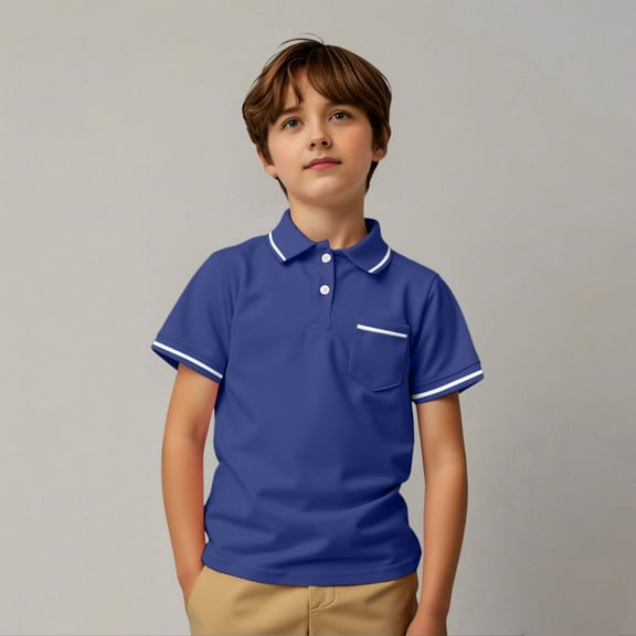 Little Boys' Polo Shirts Navy Shirt Boys Summer Polo Shirt Boy Short Sleeve Shirt Boys Shirts Size 5-6 Years