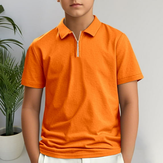 Little Boys' Polo Shirts Orange Uniform Shirts for Boys Kids Collar Shirts Boys with Short Sleeves Boys Polo Shirts Size 7-8 Years