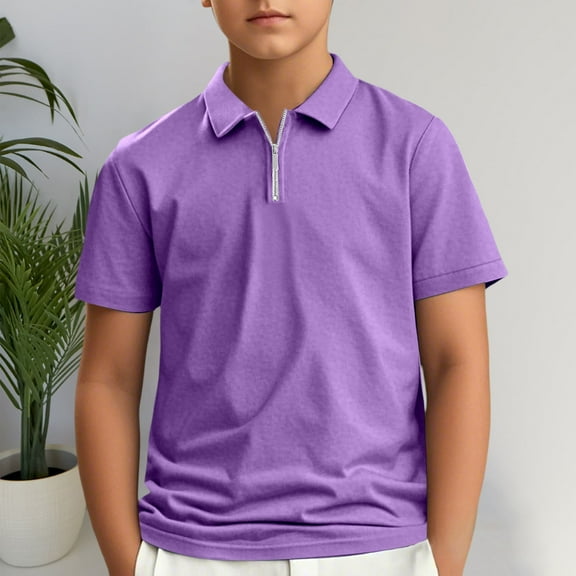 Little Boys' Polo Shirt Purple Tshirt Boys Kids Collar Shirts Boys Short Sleeve Polo Shirts for Boys 5-6 Years