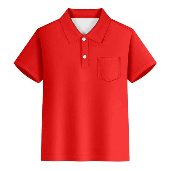 Little Boys' Polo Shirt Red Polo Shirt Boys Rugby Button Down Shirt with Short Sleeves Boys Clothes Size 5-6 Years