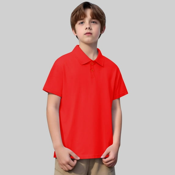 Little Boys' Polo Shirt Red Polo Shirt Boys Button Up Shirt Boys Short Sleeve Polo Shirts Boys Clothes Size 4-5 Years
