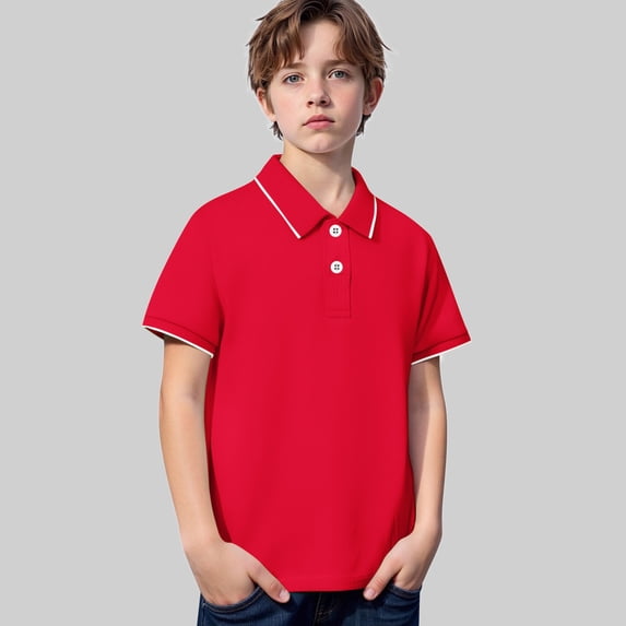 Little Boys Polo Shirt Red School Uniform Shirts Button Up Shirt Boys Kids Short Sleeve Shirts Boys Clothes Size 7-8 Years