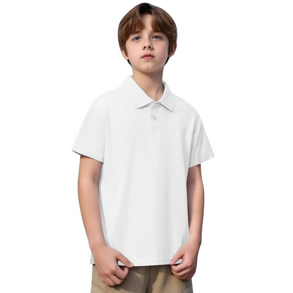 Little Boys' Polo Shirt White Collar Shirt Fashion Shirts Short Sleeve Polo Shirts Boys Shirts Size 6-7 Years