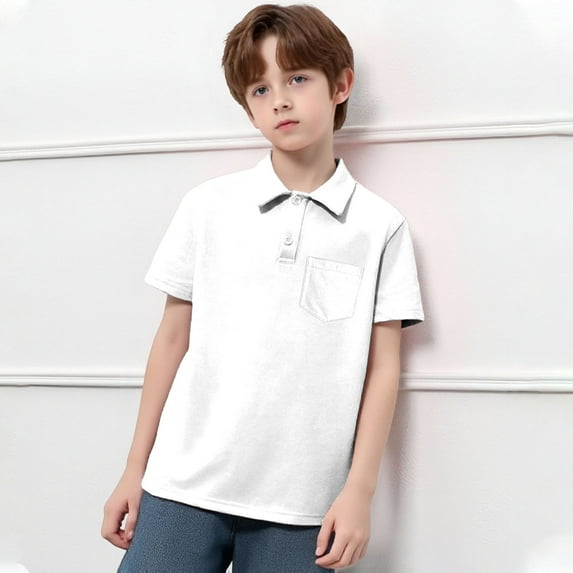 Little Boys' Polo Shirt White Collar Shirt Rugby Shirt Boys Short Sleeve Polo Shirts Boys Polo Shirts Size 5-6 Years