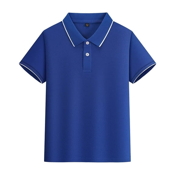 Little Boys' Polo Shirts Blue Uniform Shirts for Boys Button Up Shirt Boys Short Sleeve Tops Boys Clothes Size 7-8 Years