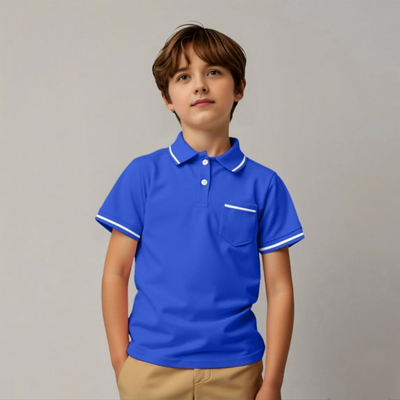 Little Boys' Polo Shirt Blue Boys Uniform Shirts Summer Shirt Short Sleeve Shirt Boys Polo Shirts Size 5-6 Years