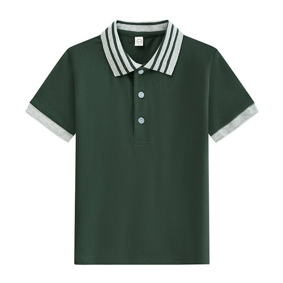 Little Boys' Polo Shirt Dark Green Polo Shirt Short Sleeve Tops Button Up Shirt Boys 8-9 Years