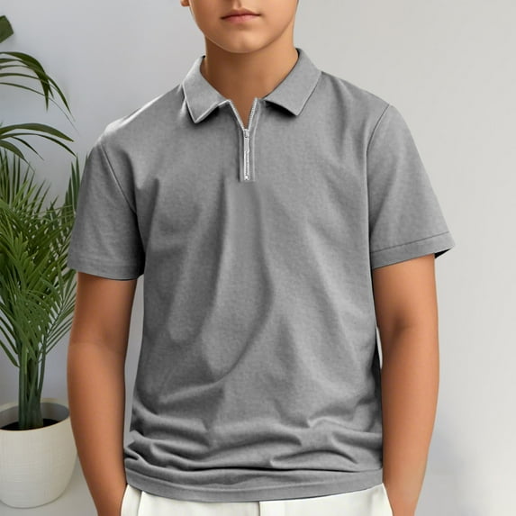 Little Boys' Polo Shirts Grey Shirt Boys Casual Blouse Tops Pullover Kids Short Sleeve Shirts Boys Shirts Size 7-8 Years