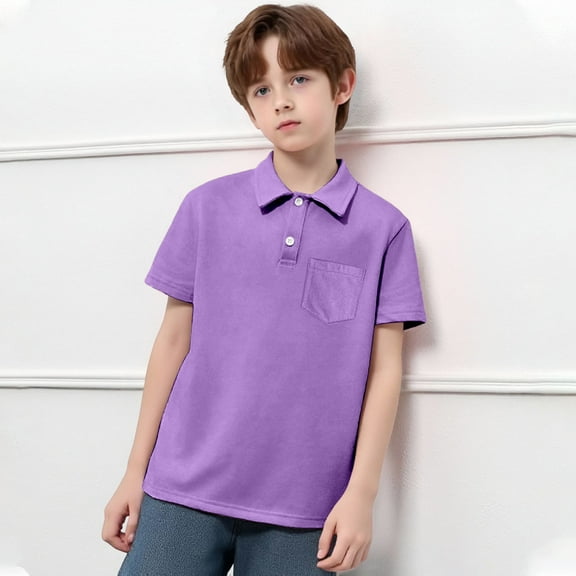 Little Boys' Polo Shirts Purple Collar Shirt Casual Blouse Tops Pullover Short Sleeve Tops Boys Shirts Size 7-8 Years