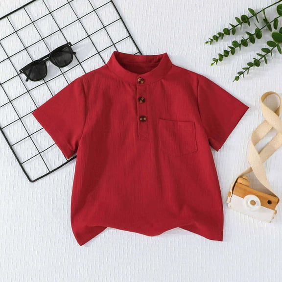 Little Boys Polo Shirt Red School Uniform Shirts Kids Collar Shirts Boys Short Sleeve Tops Boys Shirts Size 4-5 Years