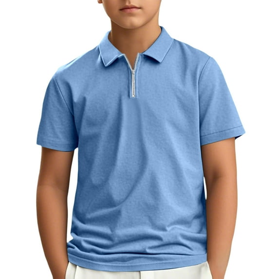 Little Boys Polo Shirt Sky Blue Polo Shirt Button Up Shirt Boys Short Sleeve Polo Shirts for Boys 5-6 Years