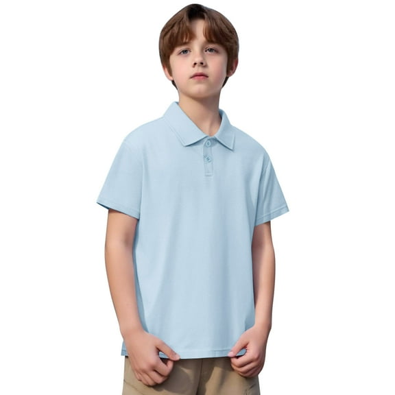 Little Boys' Polo Shirts Sky Blue Polo Shirt Tee Tops Clothes Short Sleeve Tops Boys Clothes Size 6-7 Years