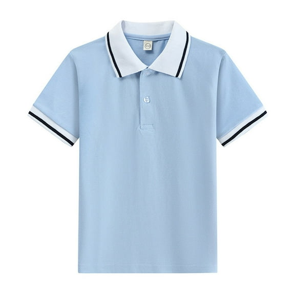 Little Boys' Polo Shirts Sky Blue Uniform Shirts for Boys with Short Sleeves Button Up Shirt Boys 6-7 Years