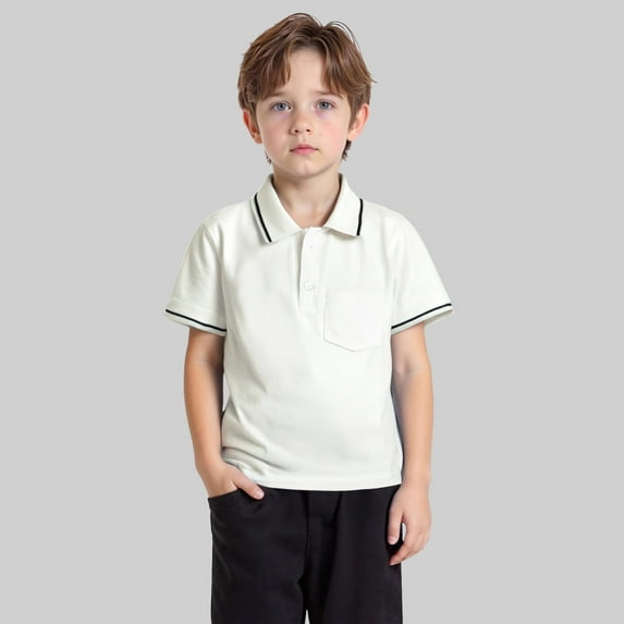 Little Boys Polo Shirts White Uniform Shirts for Boys Fashion Shirts Kids Short Sleeve Shirts Boys Clothes Size 6-7 Years