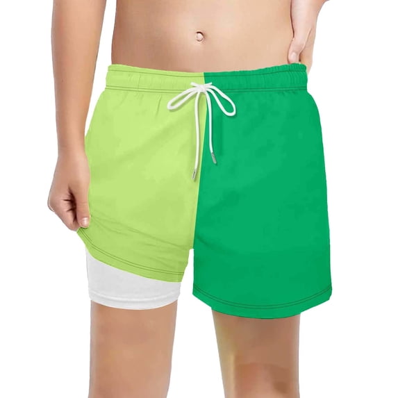Little Boys Quick Dry Swim Shorts Soft Stretch Fabric Double Layer Compression Liner Casual Summer Bathing Trunks