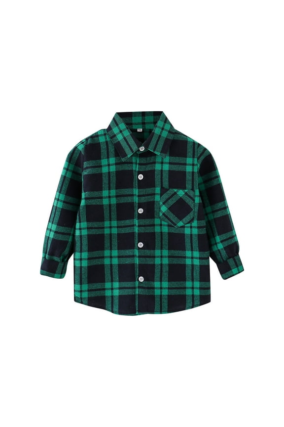 Little Boys Shirts Kids Flannel Jacket Plaid Long Sleeve Lapel Button Down Shacket Girls Coat Outwear Tees Tops for Boy Size 7-8T,Green