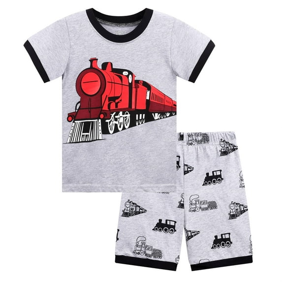 Little Boys Short Pajamas Toddler Train 100% Cotton Sleepwear Kids 2 Piece PJS Summer Clothes Shirts 6T