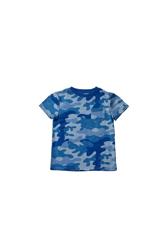 Little Boys Short Sleeve All Over Print Pocket T-Shirt Blue Ash Stone 7