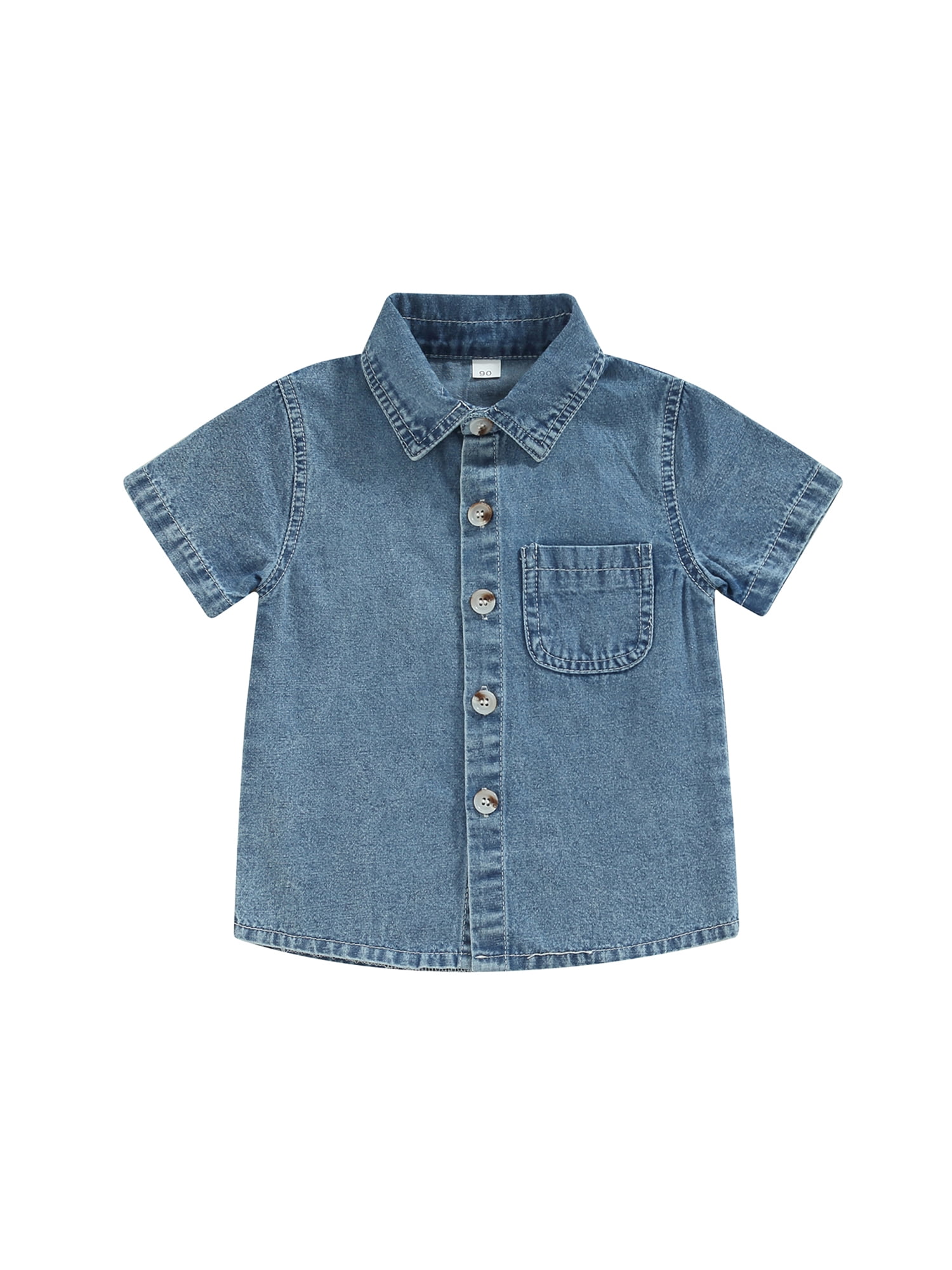 Little Boys Short Sleeve Denim Shirt Summer Button Down T shirt