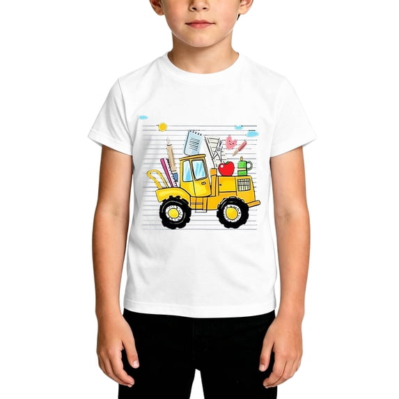 Little Boys Short Sleeve Shirts Tee Summer T-Shirts Casual Print Tee Loose Fit Round Neck Top for Back To School Clothes Size 6-7T