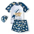 thumbnail image 1 of Little Boys Short Sleeve Top & Swim Shorts Caps Quick Dry Rash Guard Upf 50+ For Surfing Pool，Cartoon Shark Print Bathing Suits 3 Piece Swimsuit White 6-7 Years, 1 of 6