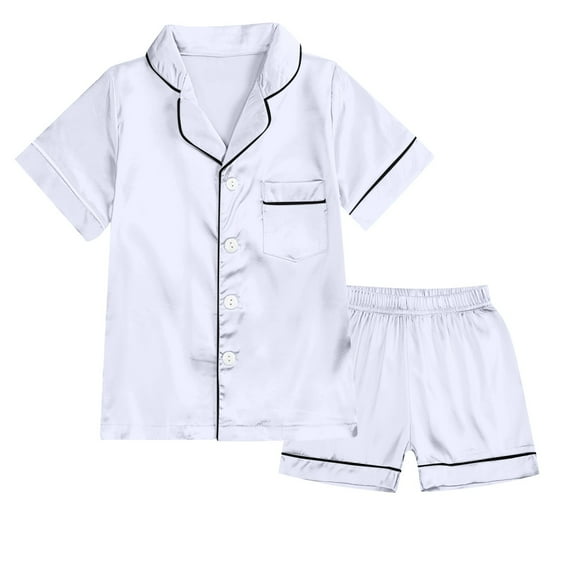Little Boys Silk Pajamas Set Short Sleeve Button Down Top Shorts Set Girls Summer PJS Girls Pajamas Size 4T