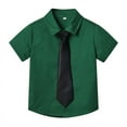 thumbnail image 1 of Little Boys' Solid Color Oxford Dress Shirt Set Formal Short Sleeve Button Down Formal Shirt with Tie Summer Cool Casual Loose Tee Tops, 1 of 2