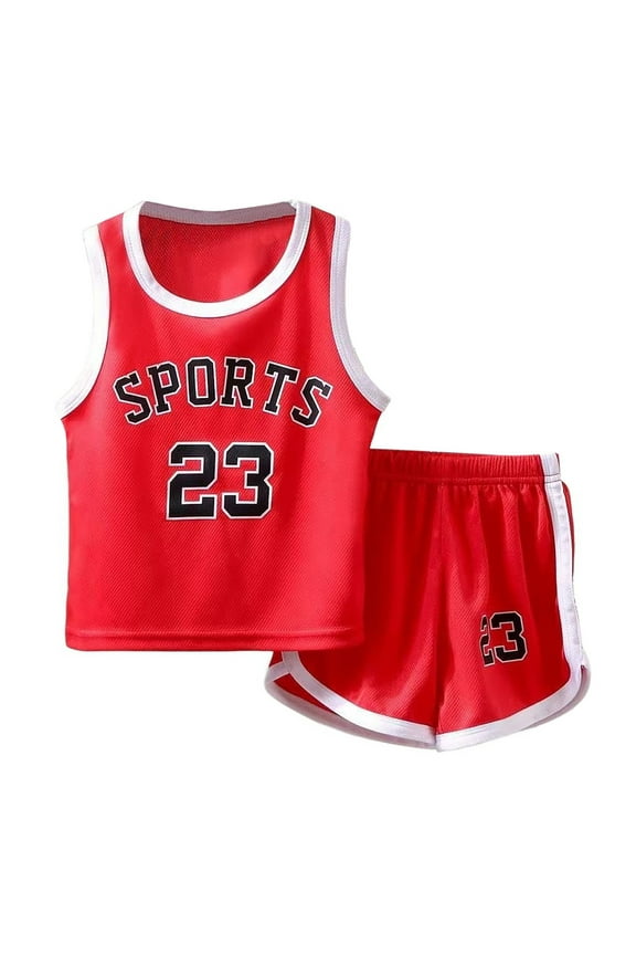 Little Boys Sports Shorts Sets Tracksuit 2 Piece Basketball Performance Tank Top And Shorts Outfits Size 5-6T